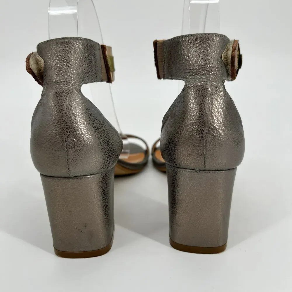 Sundance Twilight Zephyr Sandal EU 37 US 6.5-7 Ankle Strap Metallic Leather Heel